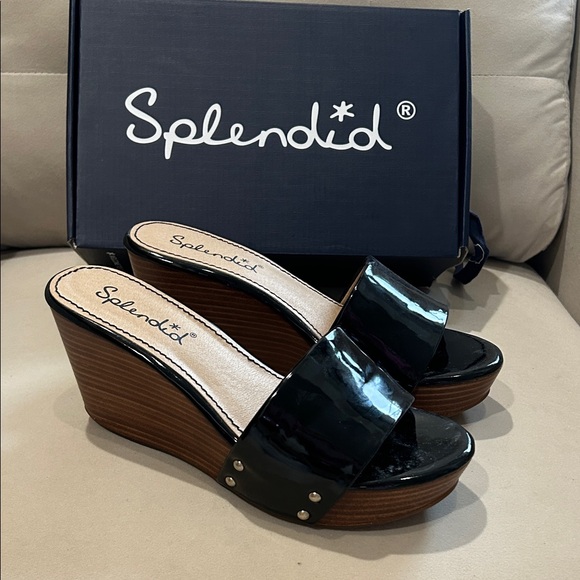 Splendid Shoes - Splendid Black patentWedge Sandals